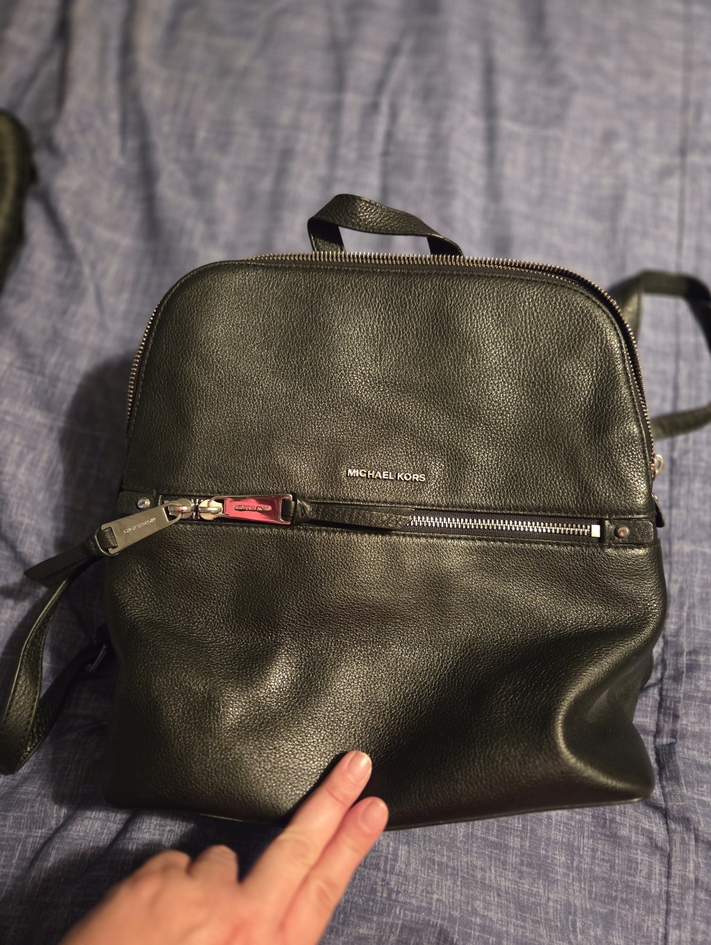 Michael Kors Black Pebbled Leather Backpack with Silver Hardware
